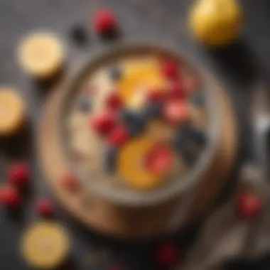 Healthy Breakfast: Oatmeal with Fruits A nutritious breakfast bowl featuring oatmeal and fruits