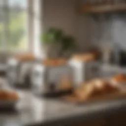 Elegant kitchen setup showcasing a range of toasters