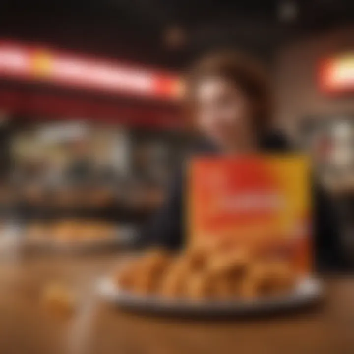 A McDonald's restaurant scene with customers enjoying Spicy Nuggets, reflecting dining experience.