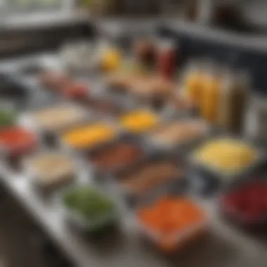 Meal Prep Station for Diabetes-Friendly Breakfasts An organized meal prep station showcasing ingredients for diabetes-friendly breakfasts.
