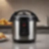 Close-up of a modern pressure cooker showcasing its sleek design and features.