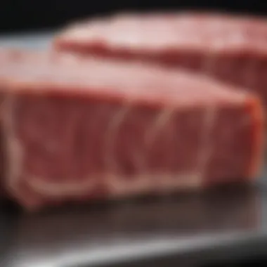 Close-up view of meat being safely defrosted