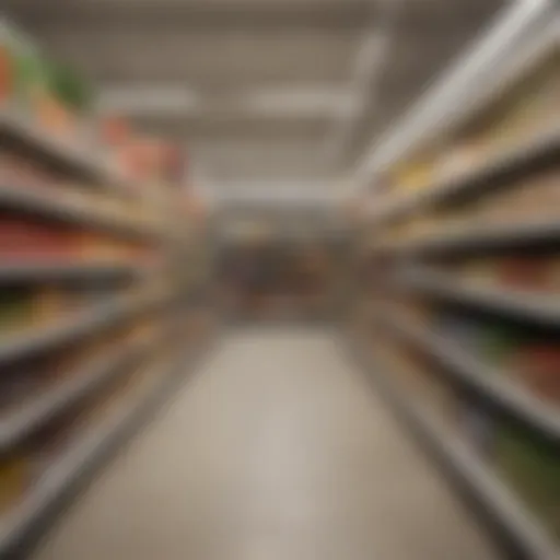 A well-organized grocery store aisle showcasing various product categories.