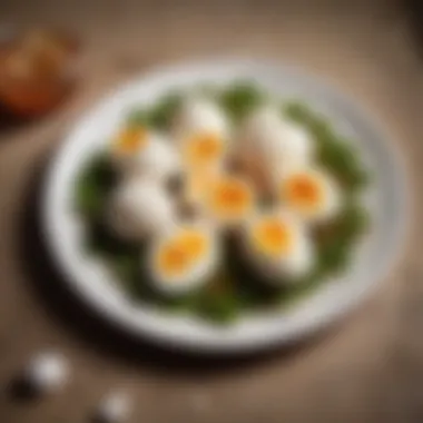 Peeled hard boiled eggs arranged on a plate