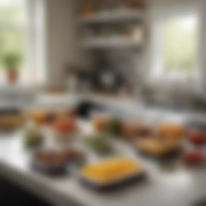 A well-organized kitchen workspace with meal prep containers