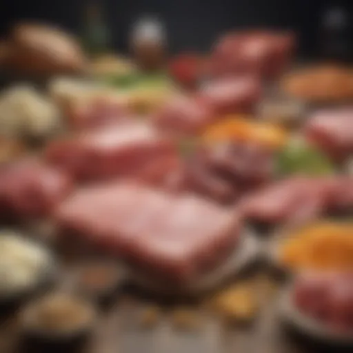 A vibrant array of animal-based protein sources including lean meats and dairy.