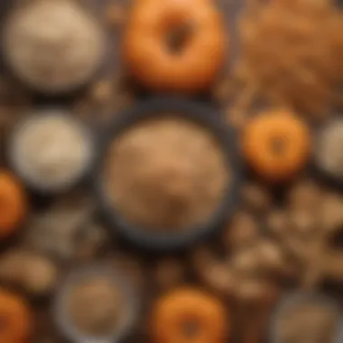 Close-up of a nutritious ingredient spread, including oats, pumpkin, and peanut butter, ideal for dog treats.