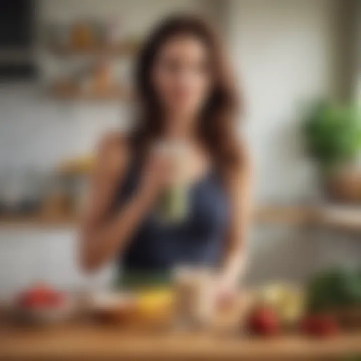 A mother enjoying a healthy smoothie while relaxing at home