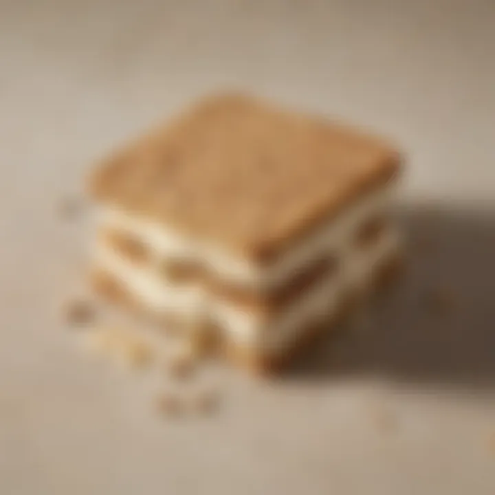 An overhead view of an oatmeal ice cream sandwich being bitten into, capturing the melty ice cream.