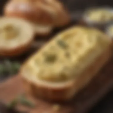 A spread of olive butter on artisan bread