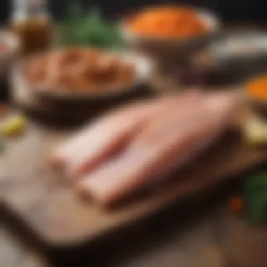 A selection of lean proteins, highlighting fish and poultry on a rustic table