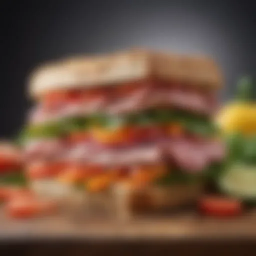 A colorful array of diabetic-friendly sandwich ingredients, including whole grain bread, lean meats, and fresh vegetables.