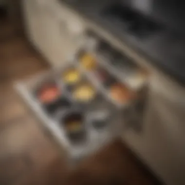 Efficient Cabinet Organization with Pan Organizer Illustration of a well-organized cabinet with a pan rack