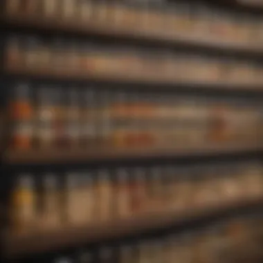 Organized spice collection with labeled jars on a sleek rack