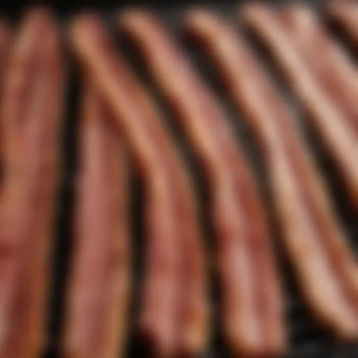 Close-up of a rack filled with bacon strips, highlighting the even cooking and reduced grease.