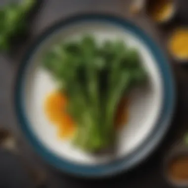 Elegant Presentation of Broccolini Golden-brown broccolini served elegantly on a plate