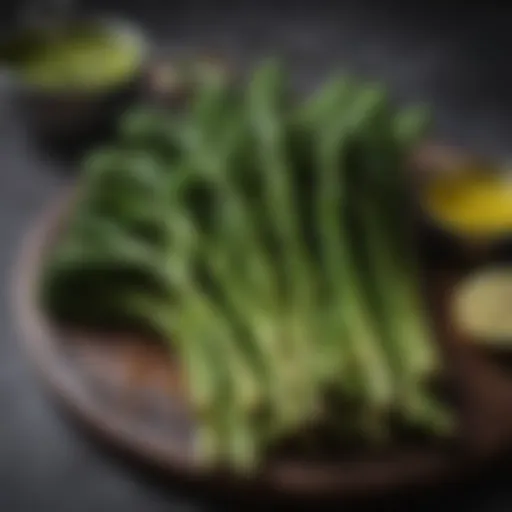 Vibrant broccolini spears glistening with olive oil and spices