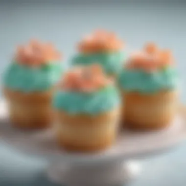 Delicate pastel-colored icing flowers adorning a cupcake