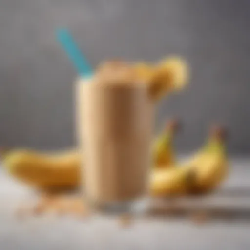 A creamy peanut butter smoothie garnished with fresh banana slices