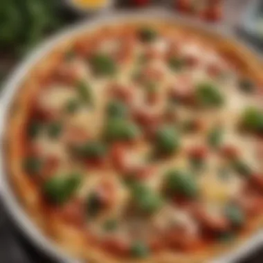 Delicious Pizza Pasta Dish A vibrant bowl of pizza pasta featuring melted cheese and fresh herbs