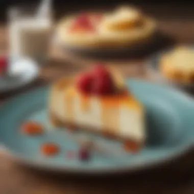 Artful Cheesecake Presentation Artistic view of cheesecake with a fork and decorative plate