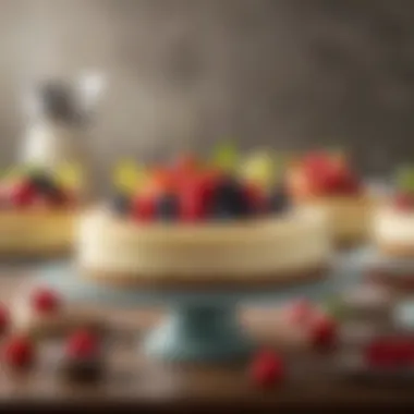 Diverse Cheesecake Offerings Elegant cheesecake display with various flavors and toppings