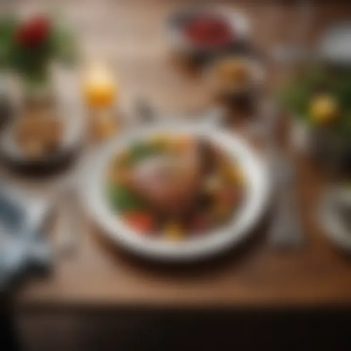 Table setting featuring pork chops and garnishes