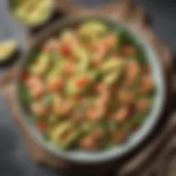 A delightful plate of avocado and shrimp salad, vibrant and full of flavor