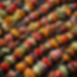 An assortment of colorful mini skewers with fresh vegetables and protein