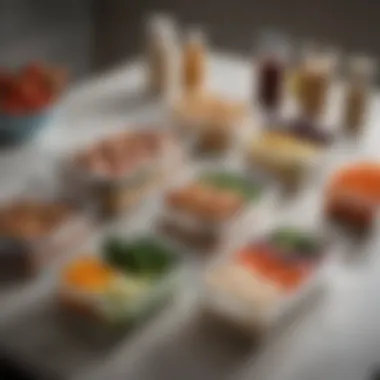 Efficient Meal Prep for the Week A sleek countertop with neatly arranged meal prep containers filled with healthy protein options.