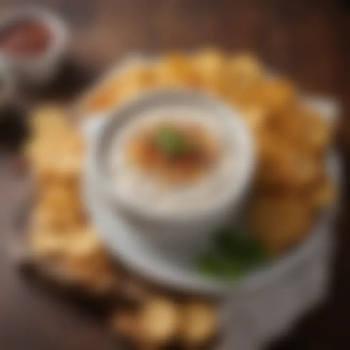 A delicious ranch-flavored dip surrounded by crispy snacks