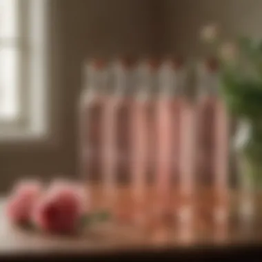 Elegant Rosewater Bottles Artistic arrangement of rosewater bottles in a serene setting