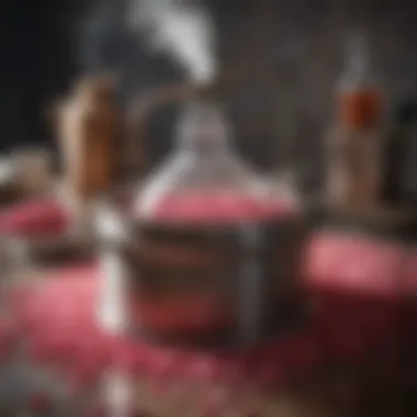 Steam Distillation Setup Steam distillation equipment with rose petals for extraction