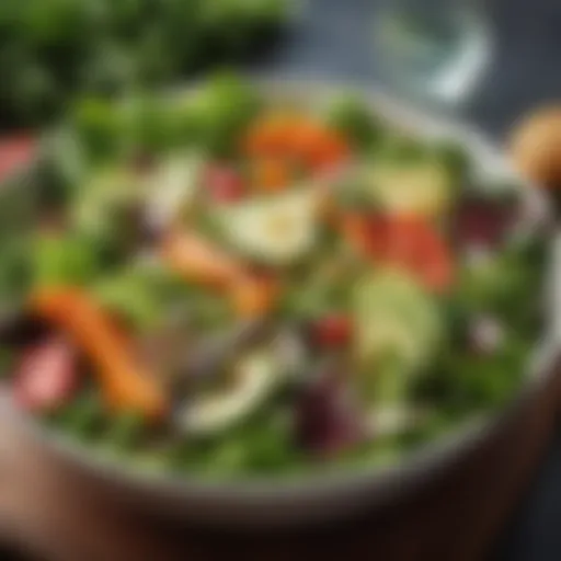 A vibrant salad bowl showcasing leafy greens and colorful vegetables.