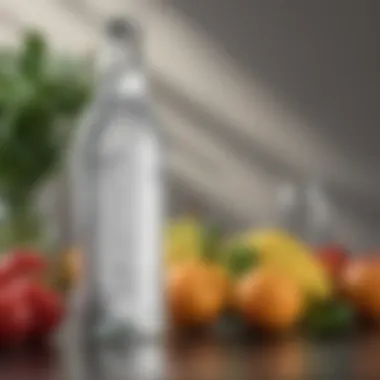 Natural Seltzer Water and Fresh Produce A bottle of seltzer water placed next to fresh fruits