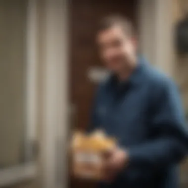 Thoughtful Delivery of Soup Gift A delivery person handing over a soup package at a doorstep