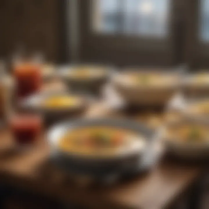 An inviting table setting featuring shakes and soups