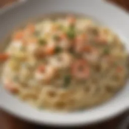 Elegant dish of shrimp fettuccine alfredo garnished with parsley
