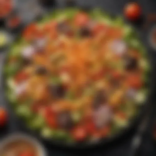 Close-up of a vibrant Sizzler Salad with fresh ingredients and a sizzling effect