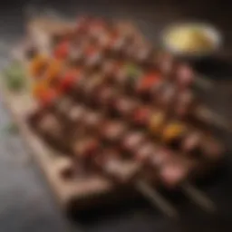 An assortment of marinated steak skewers ready for grilling