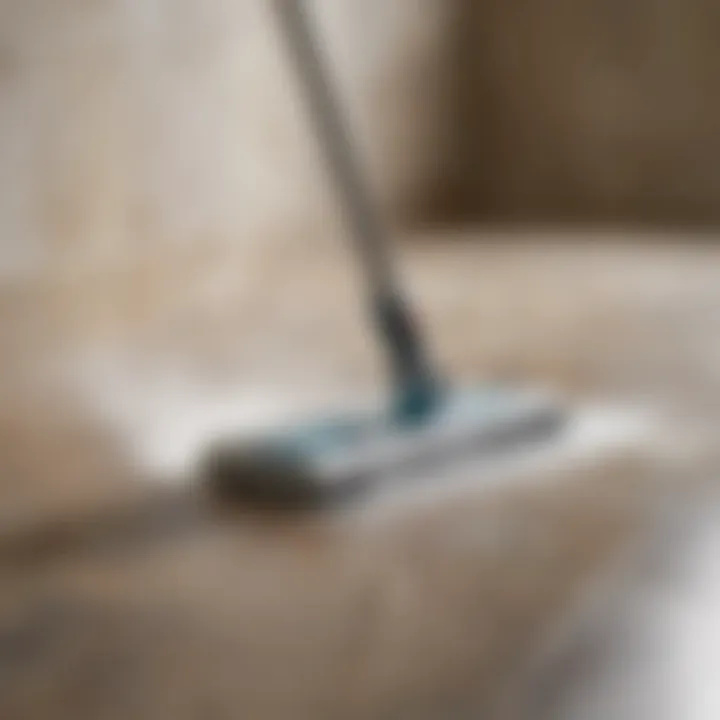 Demonstrating the effectiveness of a steam mop on stone tile