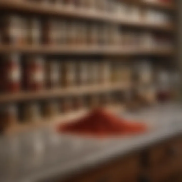 A well-organized spice cabinet featuring chili pepper powder and proper storage techniques.