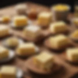 A variety of butter substitutes laid out on a wooden table.