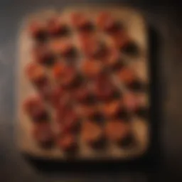 A vibrant arrangement of sun dried tomatoes on a rustic wooden board