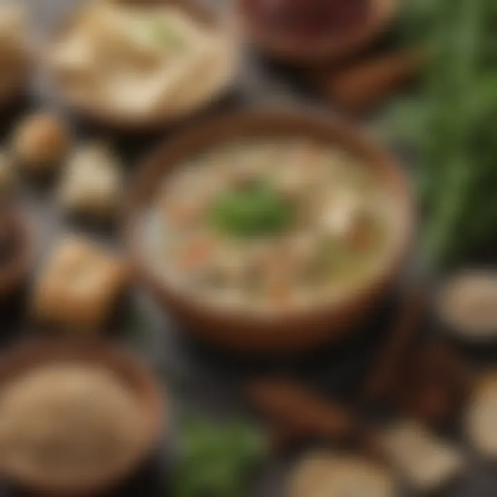 A close-up of herbs and spices used in enhancing matzo soup flavor