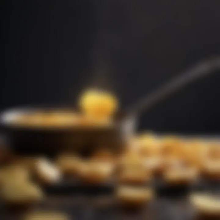 Close-up of a frying pot filled with bubbling oil and potato slices