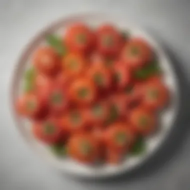 Artful Tomato Arrangement A beautifully arranged plate of sliced tomatoes ready for presentation.