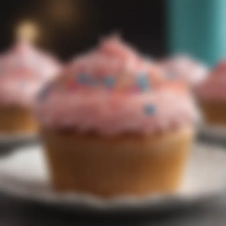 Close-up of a beautifully decorated cupcake showcasing intricate frosting techniques