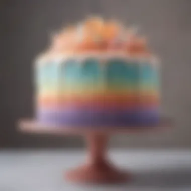 Elegant Cake with Pastel Frosting Gradient An elegant cake adorned with a gradient of pastel colored frosting