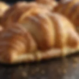Close-up of croissant layers showcasing flaky texture